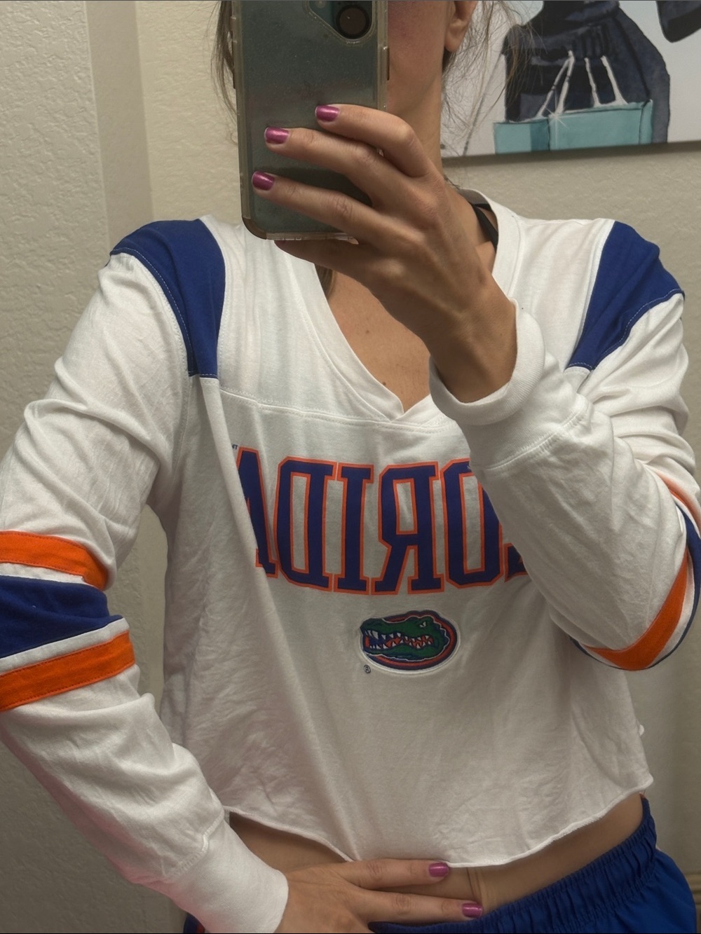 Fanatics White Florida Gators Long-Sleeve Cropped Tee with Blue & Orange Accents